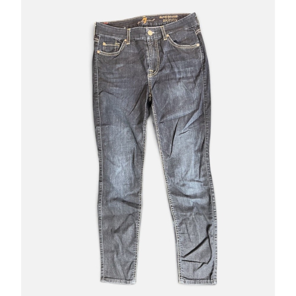 7 For All Mankind Womens 29 Mid Rise Ankle Skinny Jeans Dark Wash Stretch USA